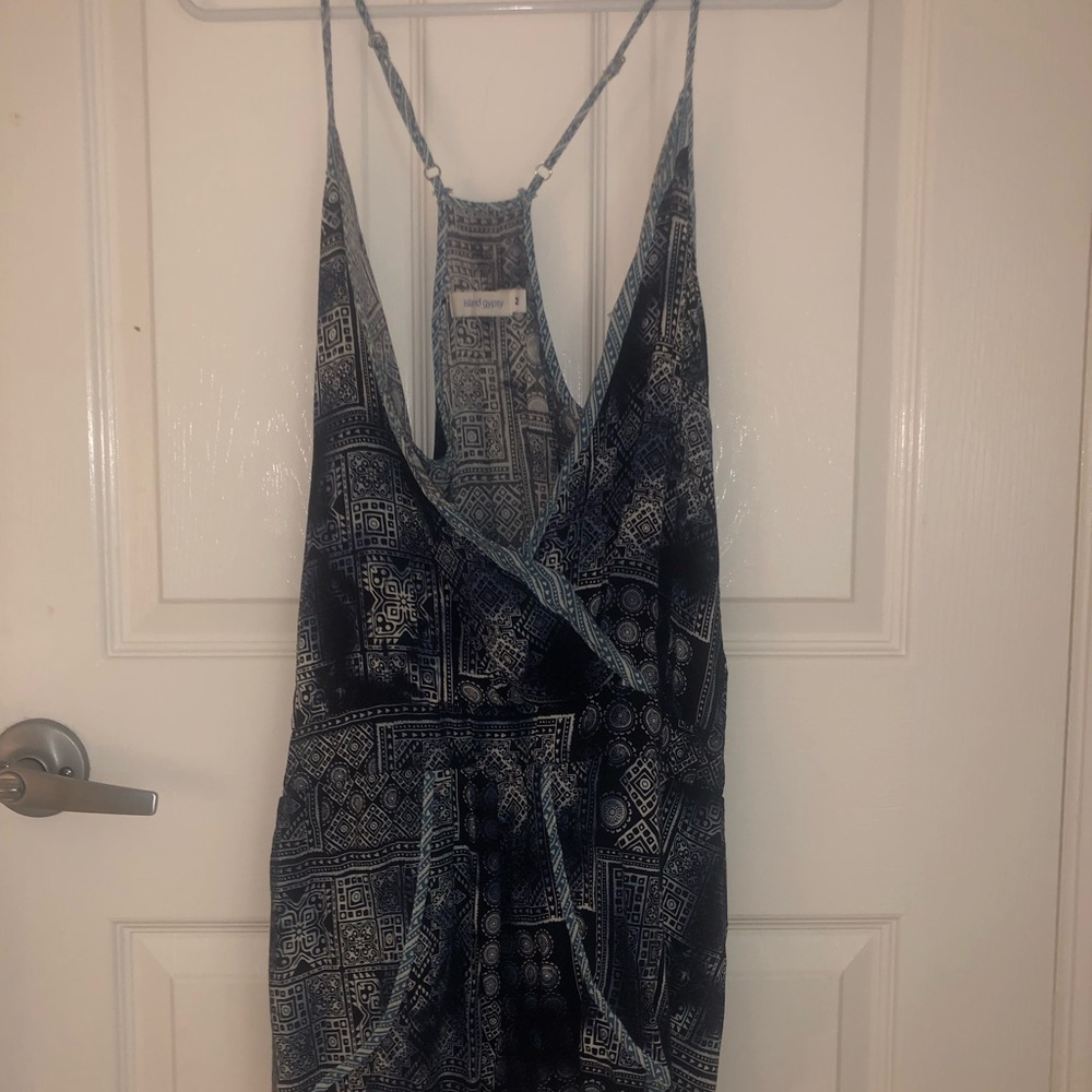 Island Gypsy blue and white patterned romper